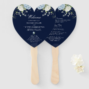 Dark Blue Hydrangea Floral Wedding Program Hand Fan