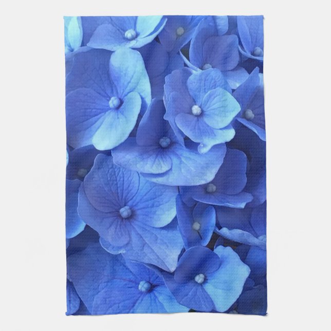 Dark Blue Hydrangeas Tea Towel (Vertical)