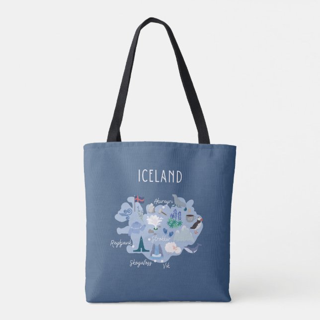Dark blue Iceland travel map Tote Bag (Back)