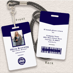 Dark Blue ID Photo Logo & Barcode Professional Badge
