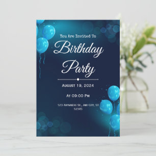 Dark Blue Illustrative Birthday Invite
