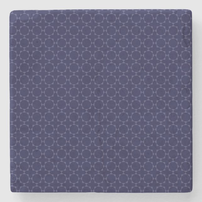 Dark Blue Islamic Geometric Pattern Stone Coaster (Front)