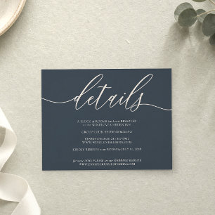Dark Blue Ivory Signature Simple Details RSVP Card