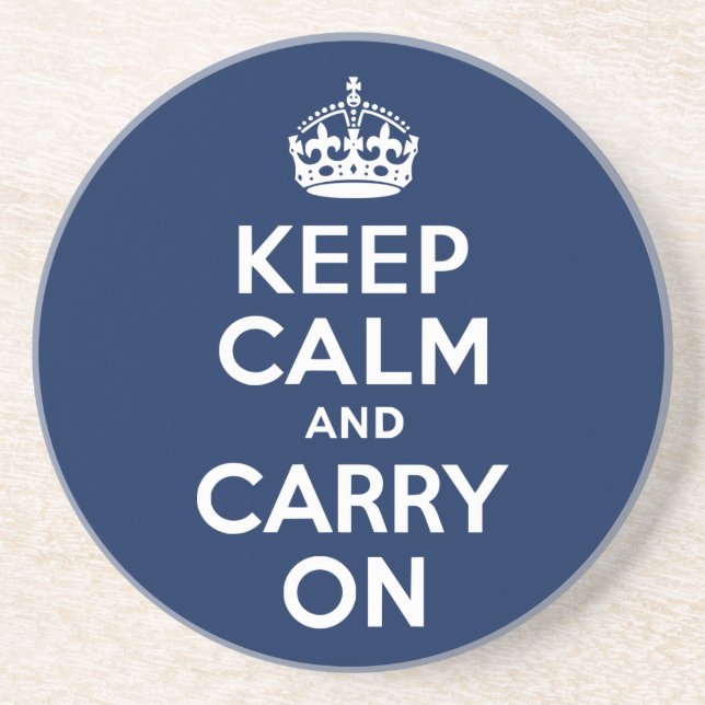 Dark Blue Keep Calm and Carry On Coaster (Front)