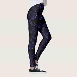 Dark Blue Leaves Pattern Leggings