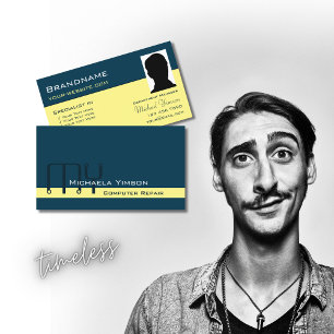 Dark Blue Light Yellow with Monogram and Photo Business Card