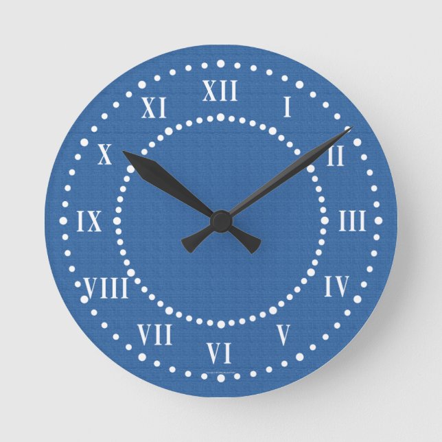 Dark Blue Linen Look Roman Numerals Wall Clock (Front)
