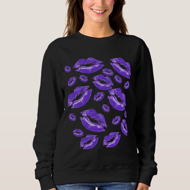 Dark Blue Lip Print Flirtatious Fun Sweatshirt (Front)