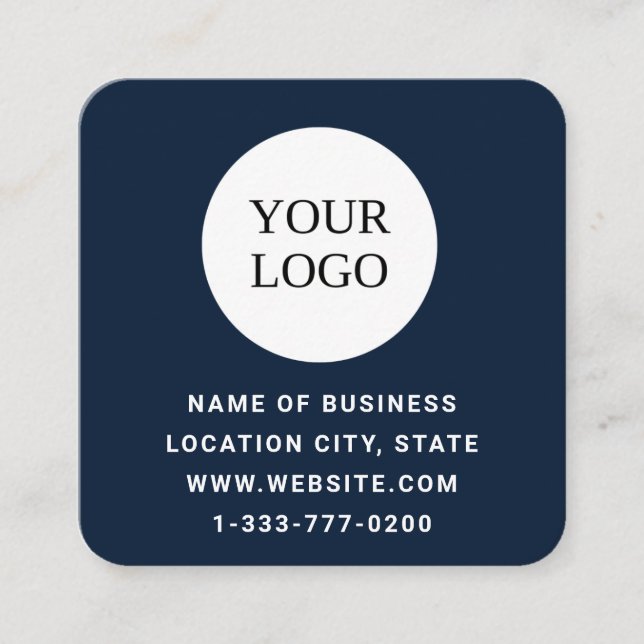  Dark Blue Logo and QR Code  Square Business Card (Front)