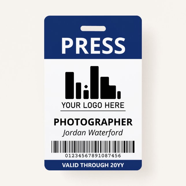 Dark Blue Logo Bar Code Press ID ID Badge (Front)