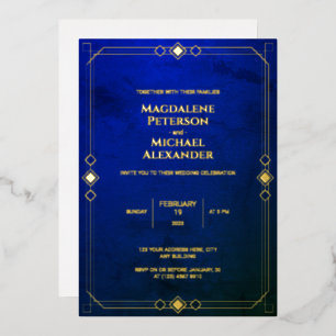 Dark Blue Marble Pattern Modern Frame Wedding