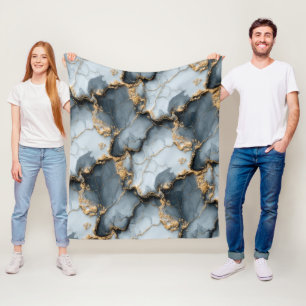 Dark Blue Marble Texture with Liquid Gold Veins Fleece Blanket
