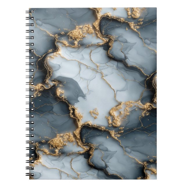 Dark Blue Marble Texture with Liquid Gold Veins Notebook (Front)