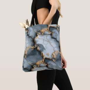 Dark Blue Marble Texture with Liquid Gold Veins Tote Bag