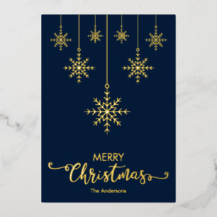 Dark Blue Merry Christmas Snowflakes Gold