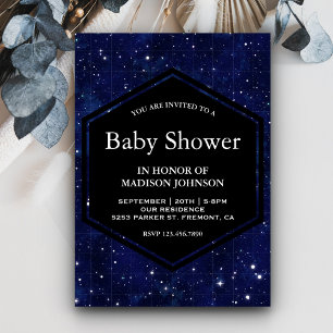 Dark Blue Midnight Starry Sky Baby Shower Invitation