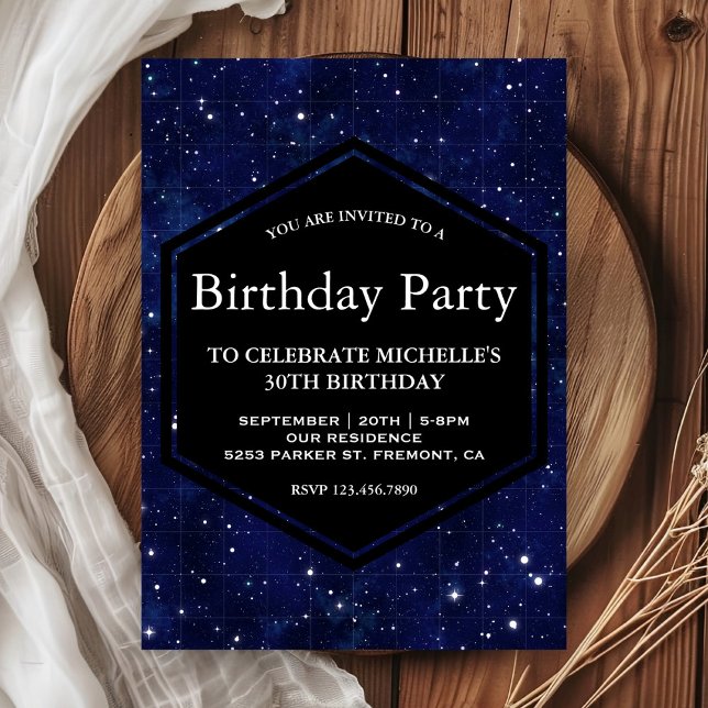 Dark Blue Midnight Starry Sky Birthday Party Invitation (Creator Uploaded)