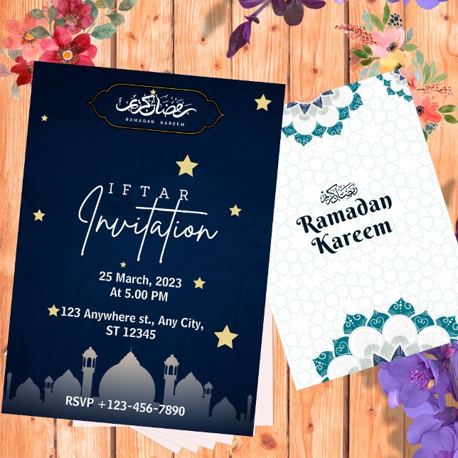 Dark Blue Minimalist Iftar Invitation (Creator Uploaded)