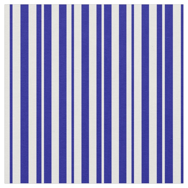 Dark Blue & Mint Cream Coloured Lines Fabric (Close Up)