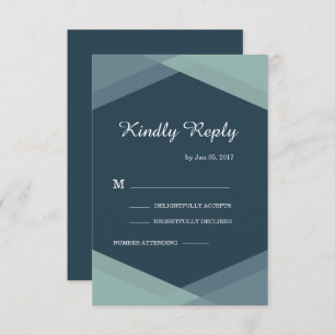 Dark Blue Mint Geometric Modern Wedding RSVP Invitation