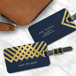 Dark Blue Modern & Faux Gold Geometric Luggage Tag<br><div class="desc">Stand out from other luggage at the baggage claim with this elegant dark blue bag tag featuring a bold faux gold geometric design. Personalise this tag with your information and for more options such as to change the font and it's size click the "Customise it" button. *Please note that the...</div>