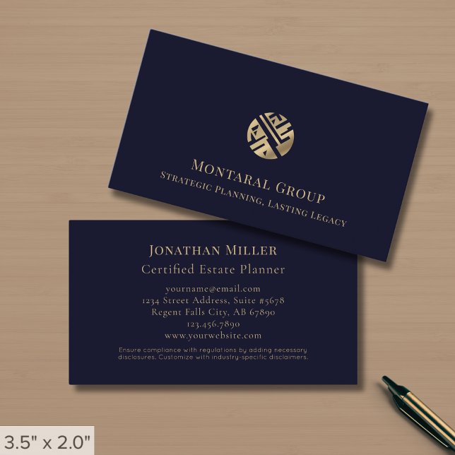 Dark Blue Modern Gold Logo Business Card (Creator Uploaded)