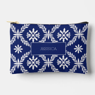 Dark Blue Modern White Personalised Makeup Travel Accessory Pouch