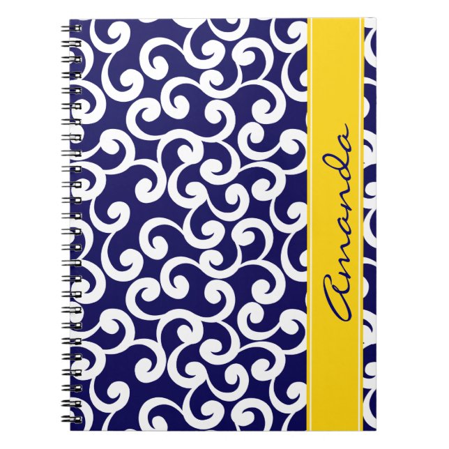 Dark Blue Monogrammed Elements Print Spiral Notebook (Front)