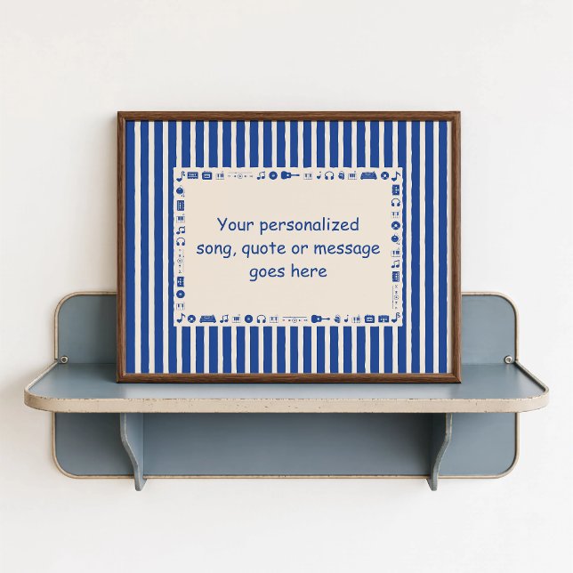 Dark Blue Music Note Poster - Custom Lyric Gift (Dark Blue Music Note Poster - close-up view (frame/decor not included)
)