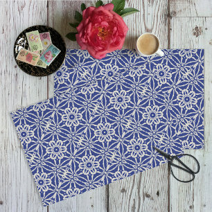 Dark Blue / Natural Batik Print Style Flower Craft Tissue Paper