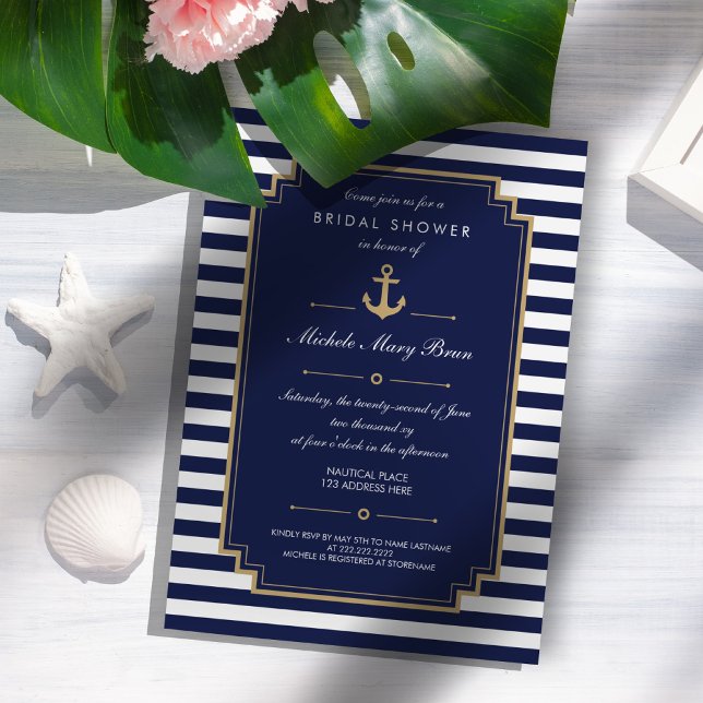 Dark Blue Nautical Bridal Shower Invitation (Creator Uploaded)