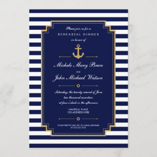 Dark Blue Nautical Rehearsal Dinner Invitation