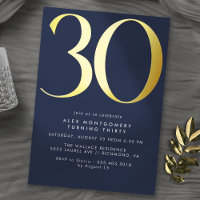 Dark Blue Navy and Gold | Modern 30th Birthday
