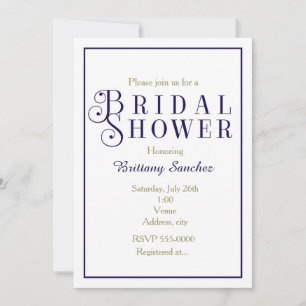 Dark Blue Navy Bridal Shower Classy Invitation