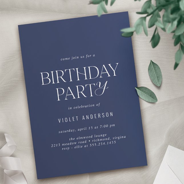 Dark Blue Navy | Modern Sleek Birthday Invitation (Creator Uploaded)
