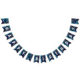 Dark Blue Neon Axolotl Aquatic Birthday  Bunting