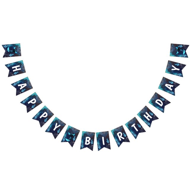 Dark Blue Neon Axolotl Aquatic Birthday  Bunting (All)
