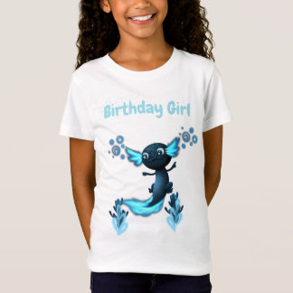Dark Blue Neon Axolotl Birthday Party T-Shirt