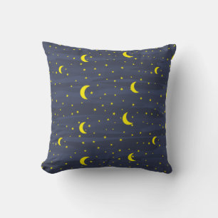 Dark Blue Night Sky - Stars and Moon Seamless Patt Cushion