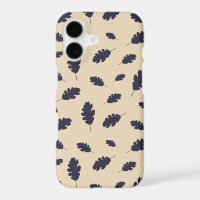 Dark blue oak leaves pattern on beige background