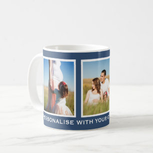 Dark Blue or Custom Colour 3 Photo Personalised Co Coffee Mug