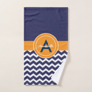 Dark Blue Orange Chevron Hand Towel