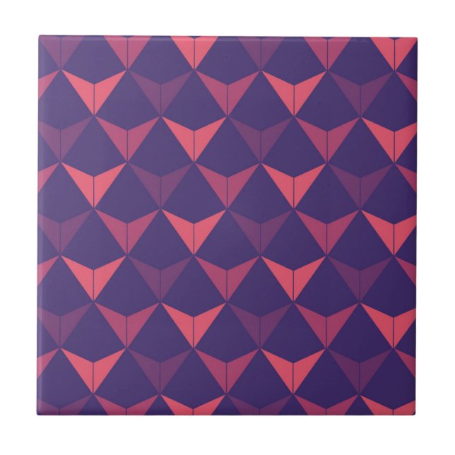 Dark Blue Orange Geometric Triangle Pattern Tile (Front)