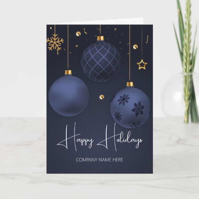 Dark Blue Ornaments Company Holiday Card (Front)