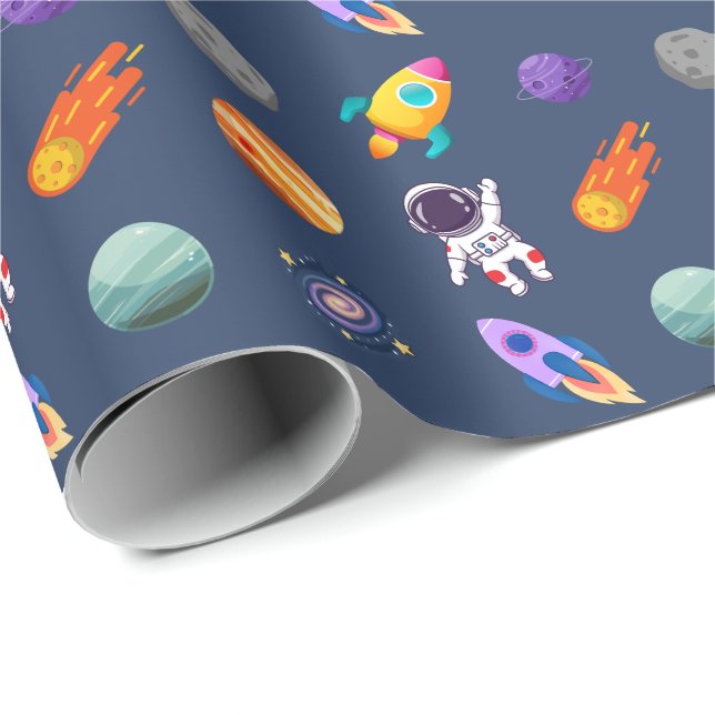 Dark Blue Outer Space Birthday Wrapping Paper (Roll Corner)