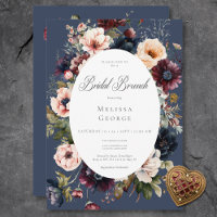 Dark Blue Oval Floral Frame Bridal Brunch