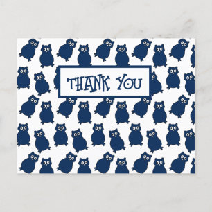 Dark Blue Owl Birthday Party Thank You Postcard