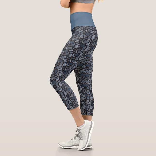 Dark Blue Paisley Pattern High Waisted Capris (Left)