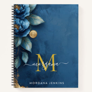 Dark Blue Peony Gold Notebook