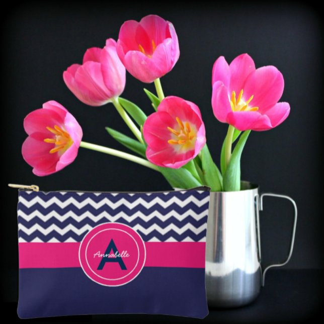 Dark Blue Pink Chevron Accessory Pouch (Creator Uploaded)